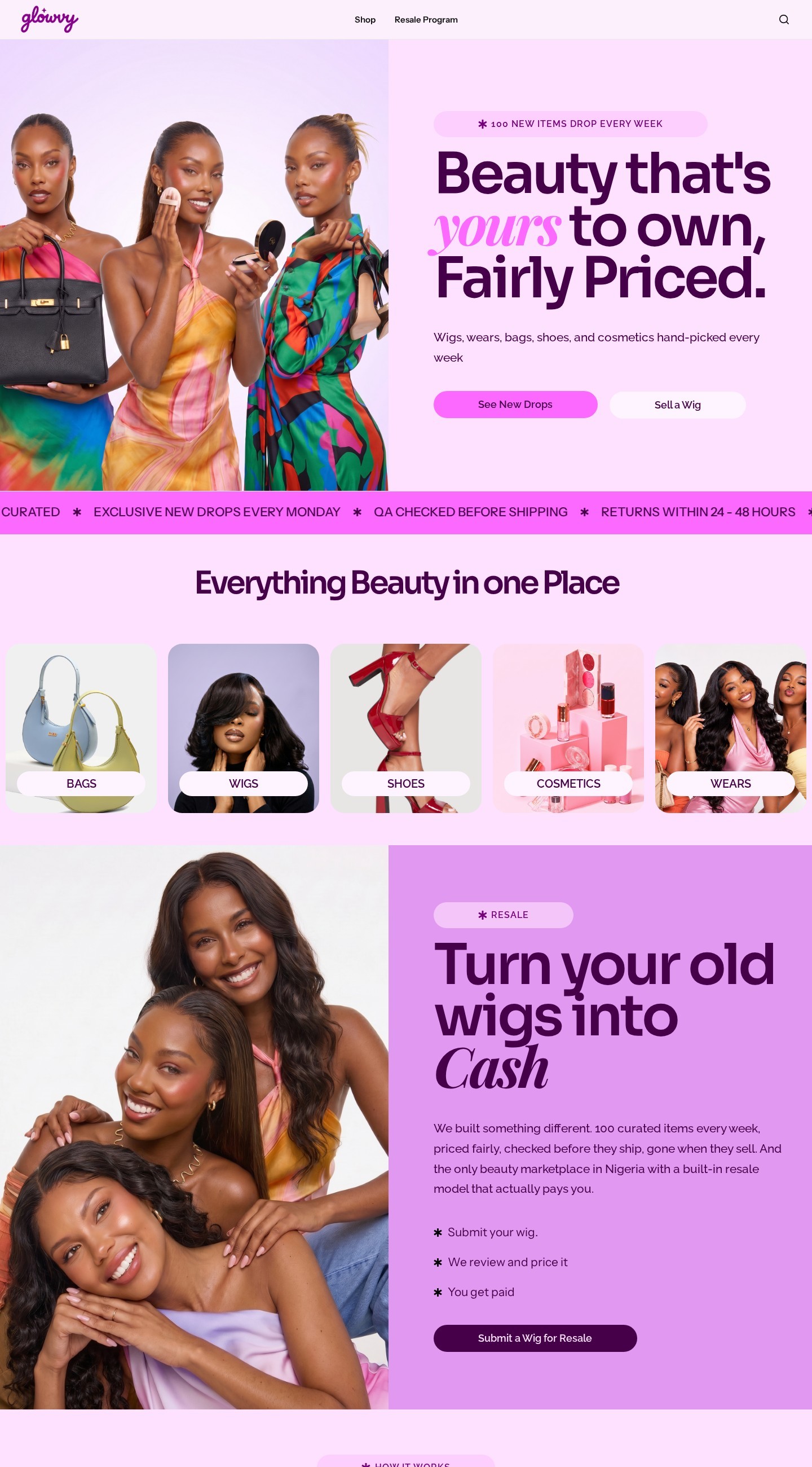 Glowvy landing page full